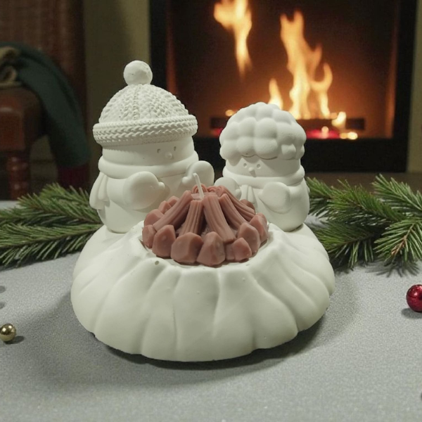 Hogar Invernal: Set Artesanal de Figuras en Resina Ecológica con Velas de Soja
